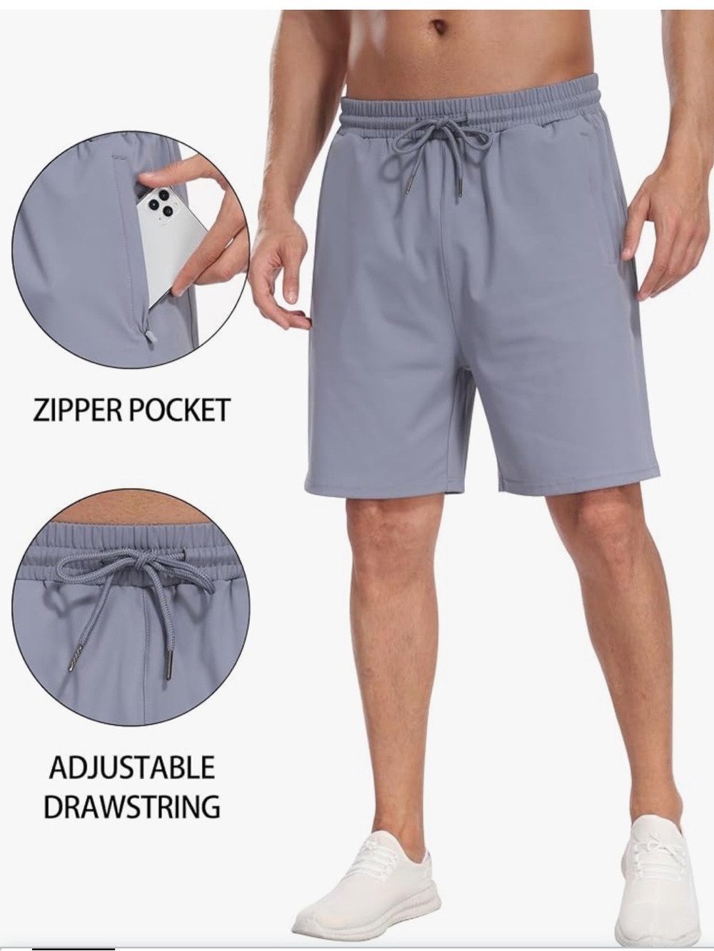 PARISDIARY 3 Pack Men's Athletic Running Shorts with Zipper Pockets, Gym Workout - Picture 4 of 5